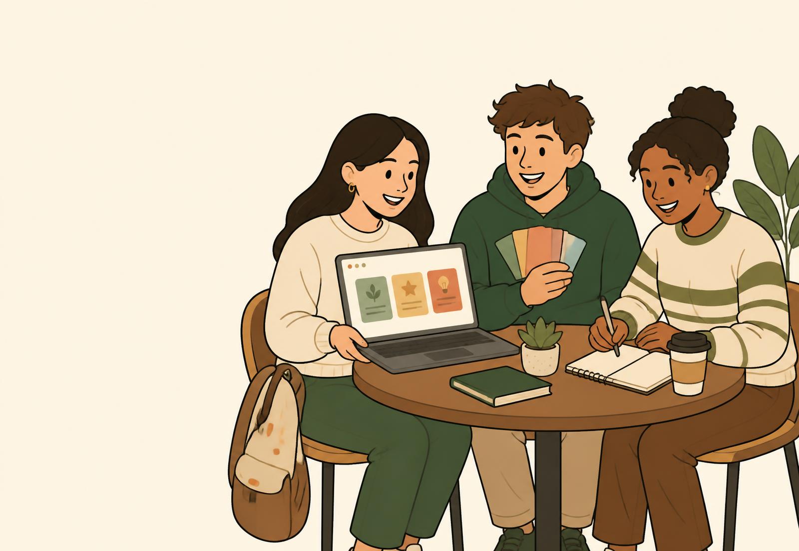 Students studying together around a laptop showing RitaJet